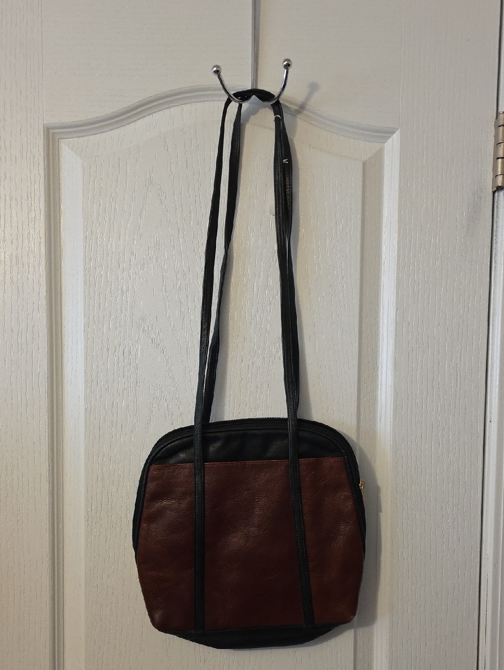 St Maarten  Two-Tone Brown and Black Leather Crossbody Bag